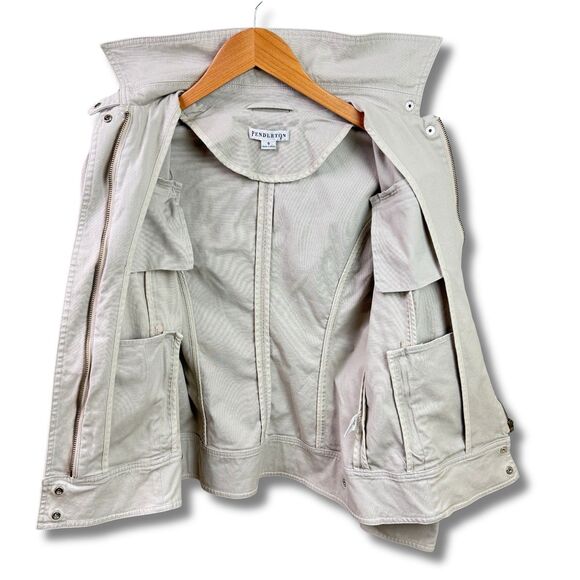 Pendleton Utility Jacket Beige Womens Sz 6 Cotton Blend Military Epaulettes Zip - Picture 5 of 13